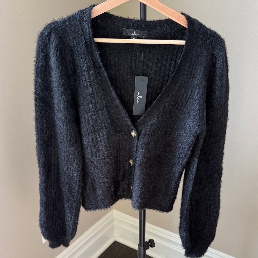 NEW Midnight Black Fuzzy Cardigan Size Medium